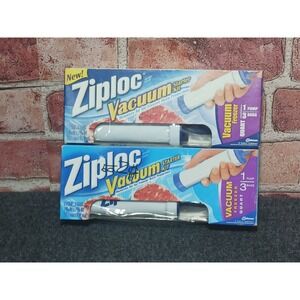 Lot of 2 Ziploc Vacuum Starter Kit Manual Hand Pump and 3 Quart Freezer Bags